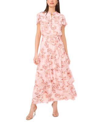 Sam & Jess - Women's Tiered Floral Flutter-Sleeve Maxi Dress