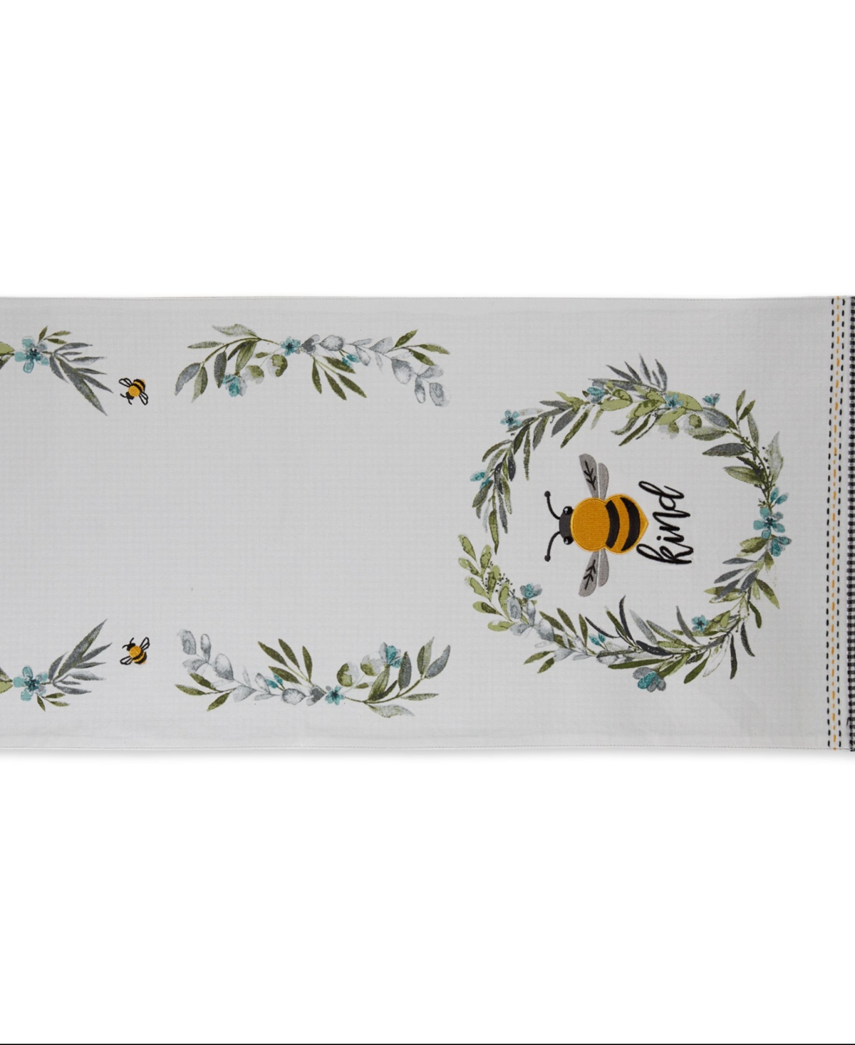 Design Imports Bee Kind Reversible Embellished Table Runner, 14" X 108" In Bee Kind Gingham