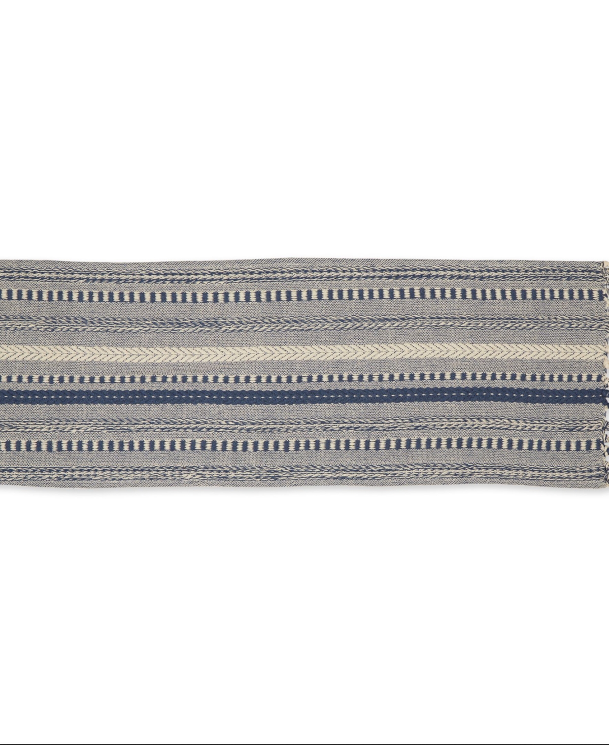 Design Imports Braided Stripe Jacquard Fringe Table Runner, 15" X 108" In French Blue