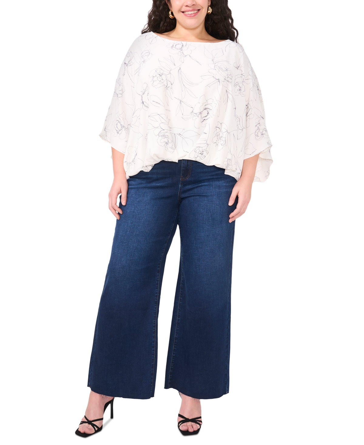 VINCE CAMUTO PLUS SIZE PRINTED 3/4-RAGLAN SLEEVE TOP, EXCLUSIVELY AT MACY'S 
