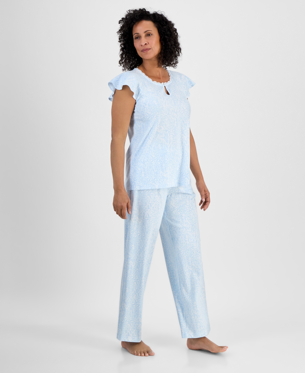 CHARTER CLUB WOMEN'S COTTON FLUTTER-SLEEVE PAJAMA SET, EXCLUSIVELY AT MACY'S 