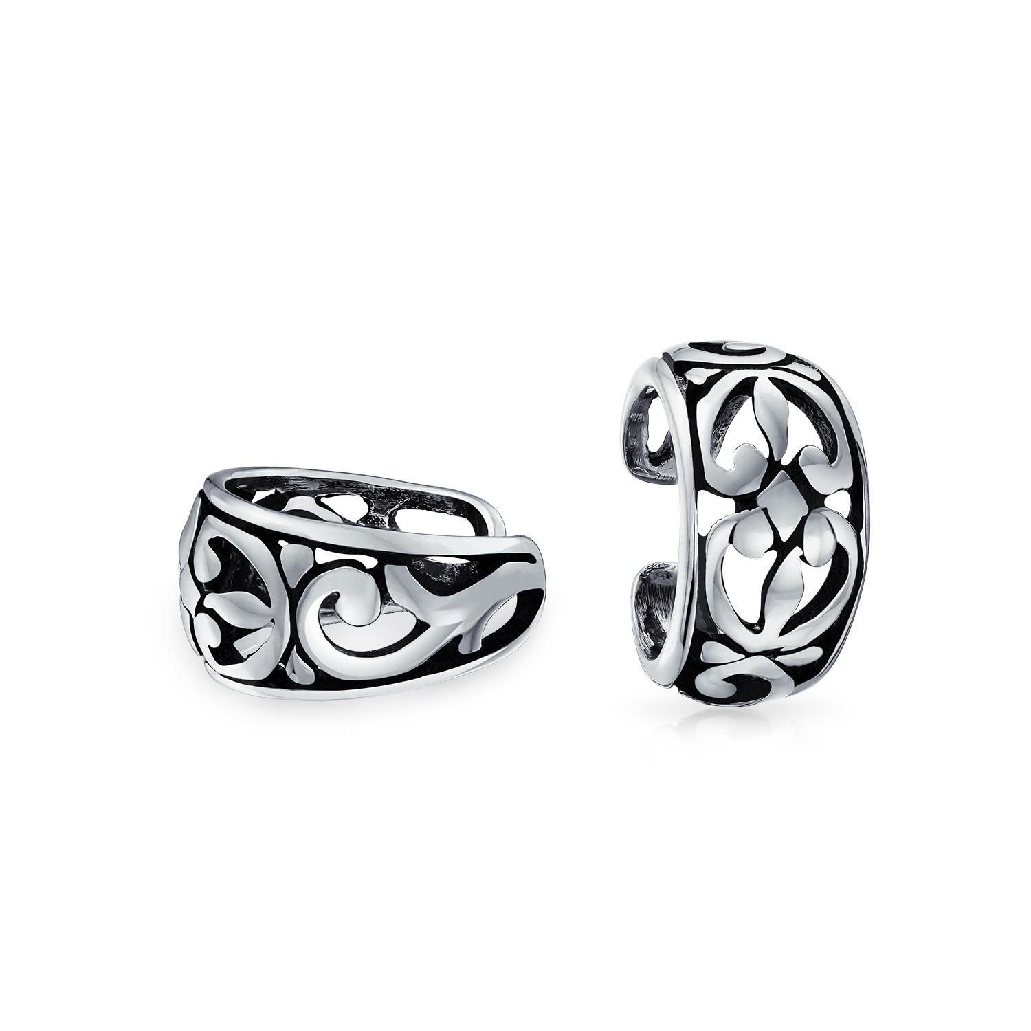 Trendy Cut-Out Flower Leaves Ear Cuff Cartilage Earrings Sterling Silver