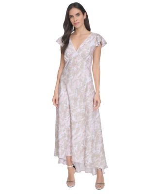 Women's V-Neck A-Line Flutter-Sleeve Dress
