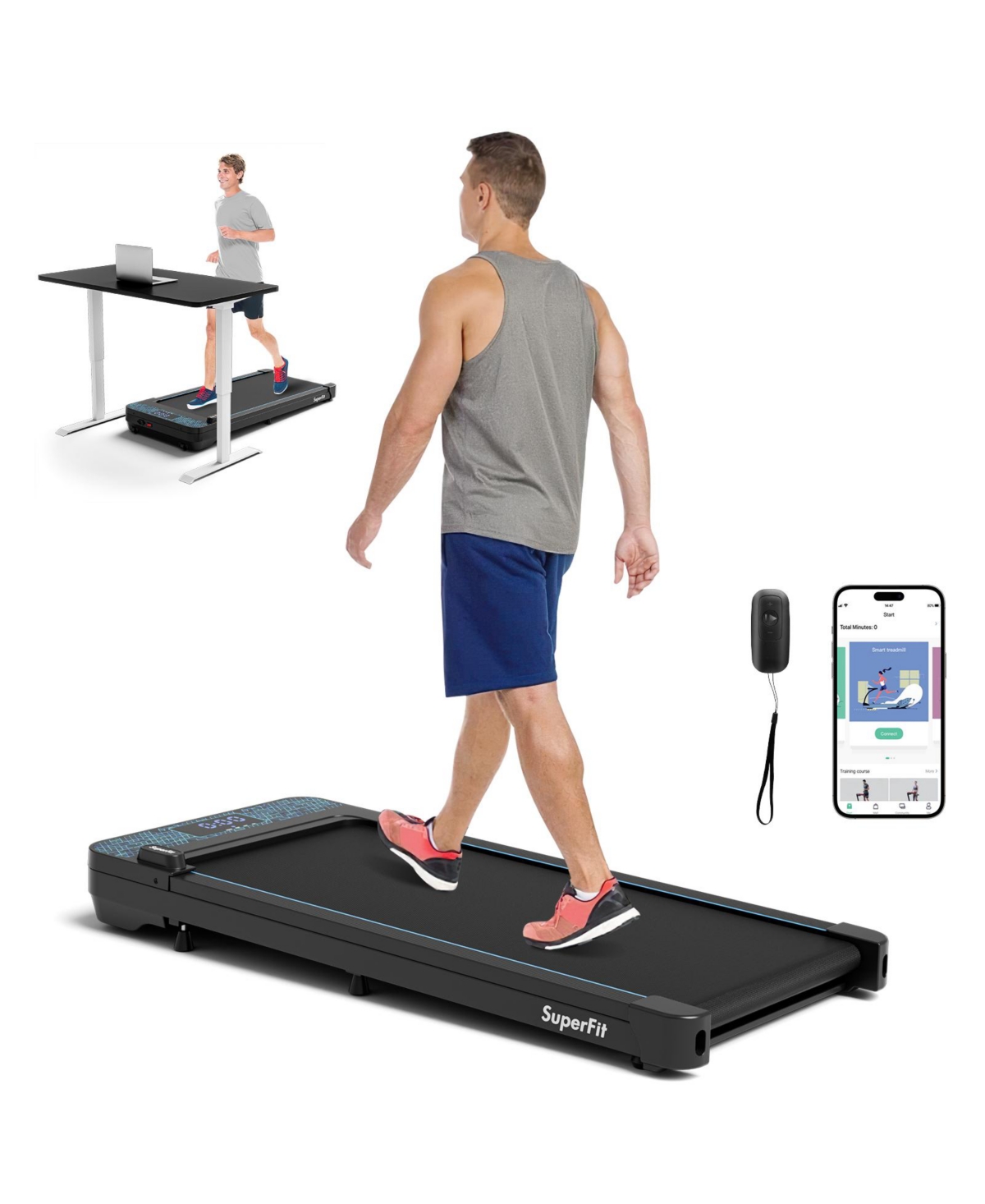 Walking Pad with 300 lbs Weight Capacity and Remote Control for Home - Black