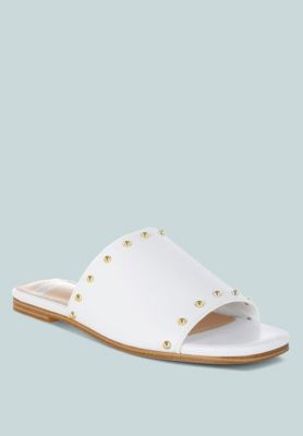 Rag and Co Womens Renaldi Genuine Leather Studded Slip-On Flats