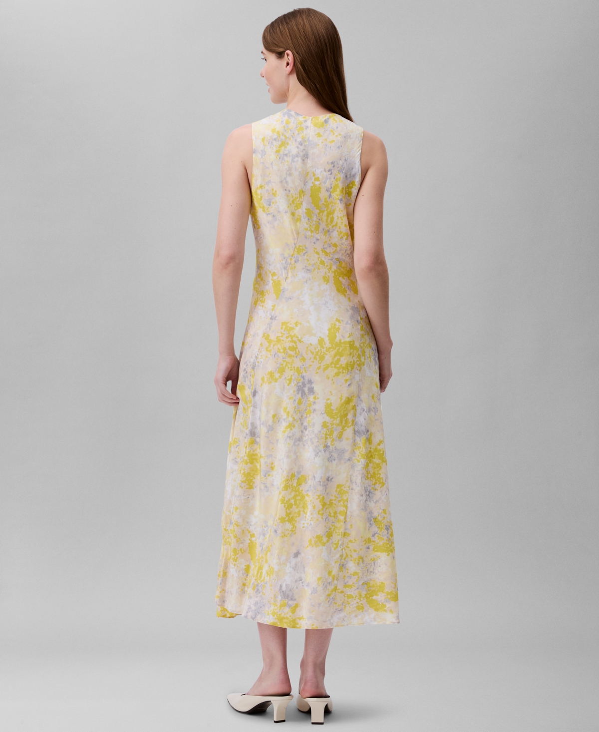 Shop Calvin Klein Women's Abstract-print V-neck Midi Dress In Formal Grey