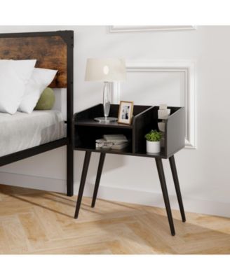 Mid Century Modern Nightstand with Open Shelves for Bedroom Storage