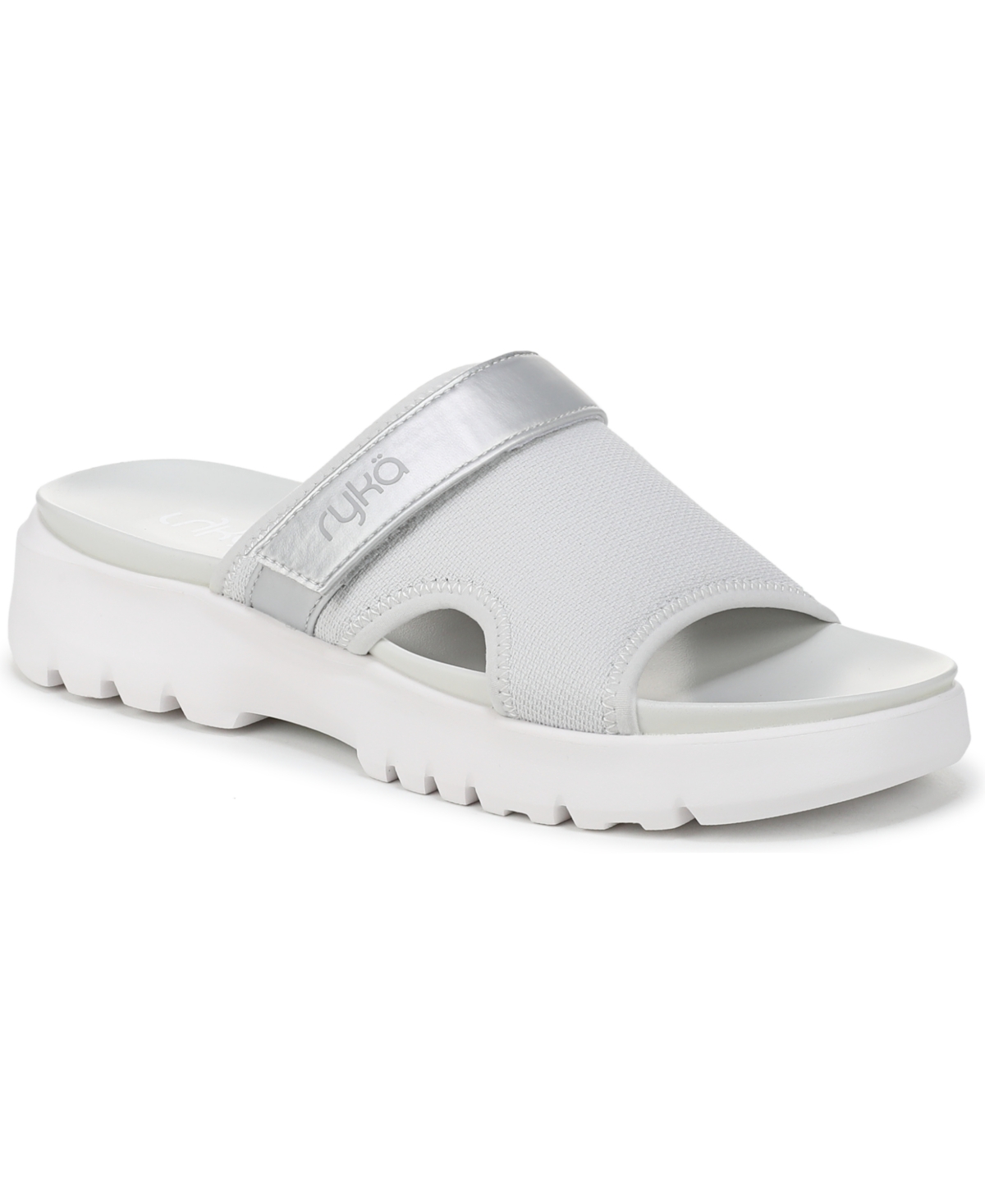 Ryka Women's Brilliant Sport Slide Sandals In Oyster Grey Mesh Fabric