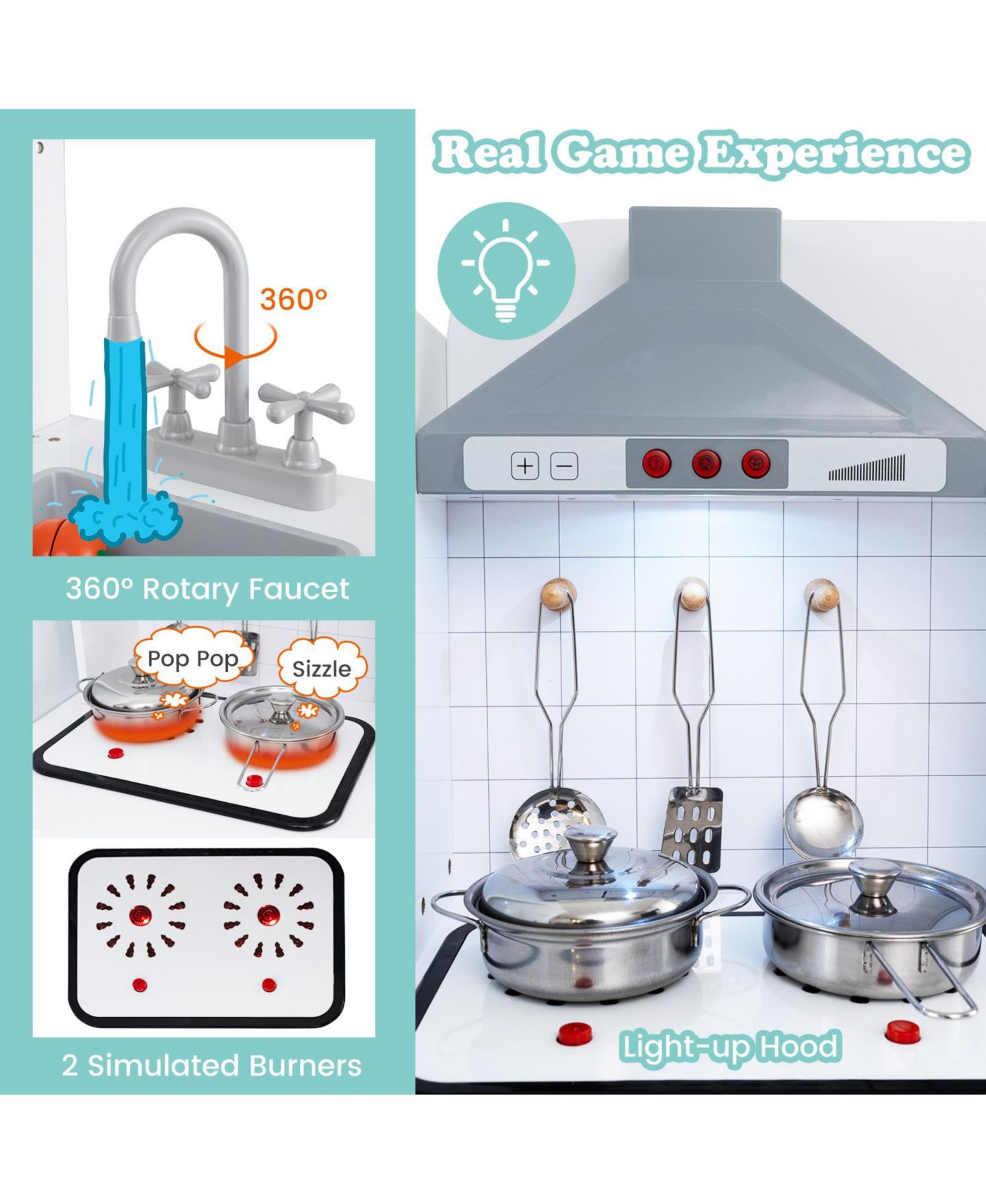 Детский игровой набор Slickblue 3-in-1 Interactive Kitchen Playset, от 3 лет, цвет: Белый / Серый — фото 8