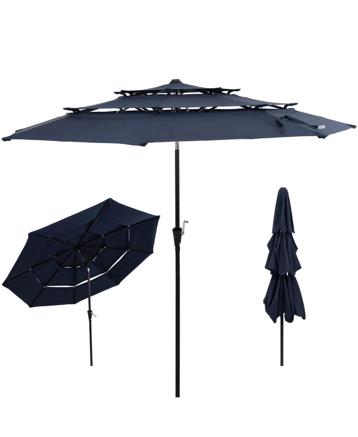 10 ft Outdoor Patio Umbrella with Tilt and Crank - 3-Tier Vented Outdoor Table Umbrella - Navy Blue - Navy blue
