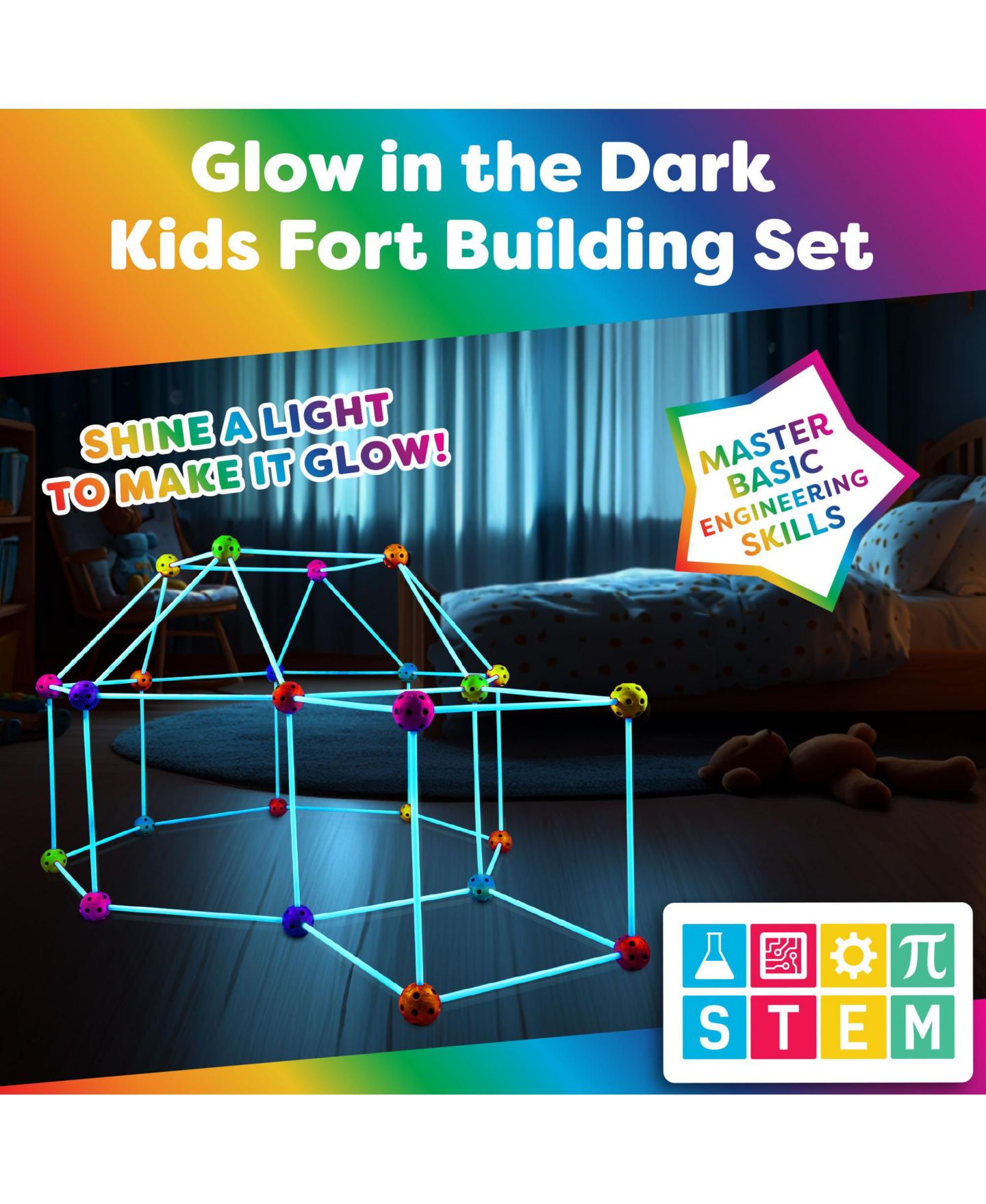 Детский конструктор Power Your Fun Glow in the Dark Rainbow Fun Forts 90-Piece Building Set, Ages 4+ — фото 2
