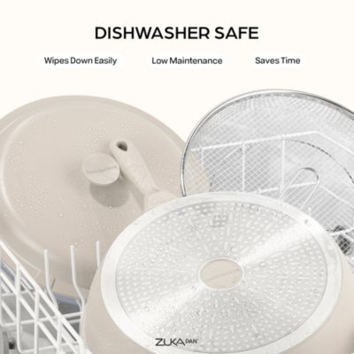 Zuka Everyday Pan 3.25 Qt. Ceramic 10 in 1 Nonstick Multi-Functional Saute Pan with Lid, Nylon Spoon, & Steamer Basket