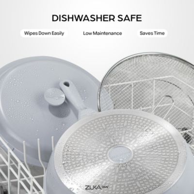 Zuka Everyday Pan 3.25 Qt. Ceramic 10 in 1 Nonstick Multi-Functional Saute Pan with Lid, Nylon Spoon, & Steamer Basket