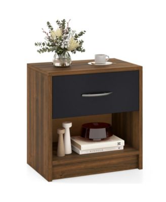 Nightstand with Drawer and Open Shelf for Bedside Storage in Bedroom or Guest Room