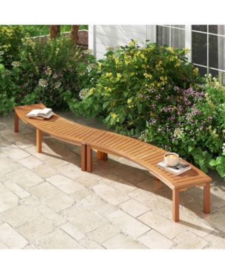Outdoor Curved Acacia Wood Fire Pit Bench with Slatted Seat-Set of 2