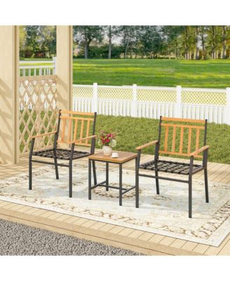 3 PCS Acacia Wood Bistro Set Patio Conversation Set w/ Cushions and Coffee Table