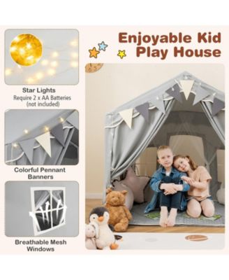 3-4 Kids Large Play Tent House with 2 Opening Doors and Star Lights