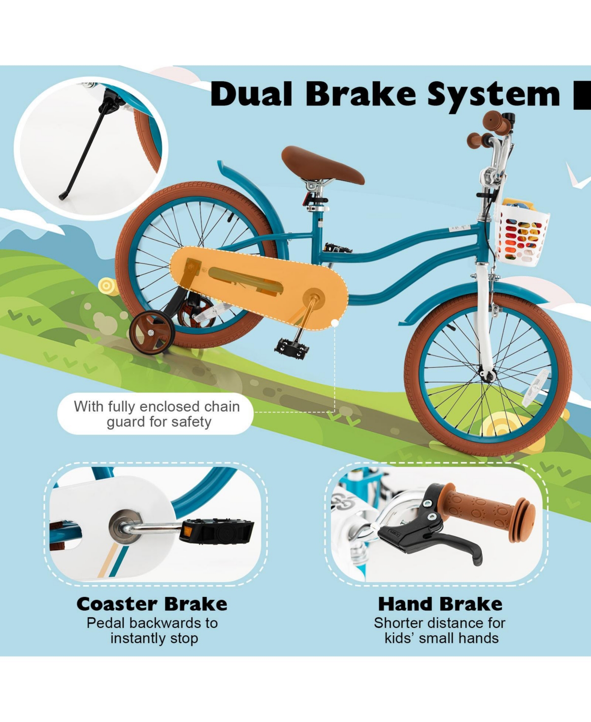 Kids Bike with Front Handbrake 2 Training Wheels