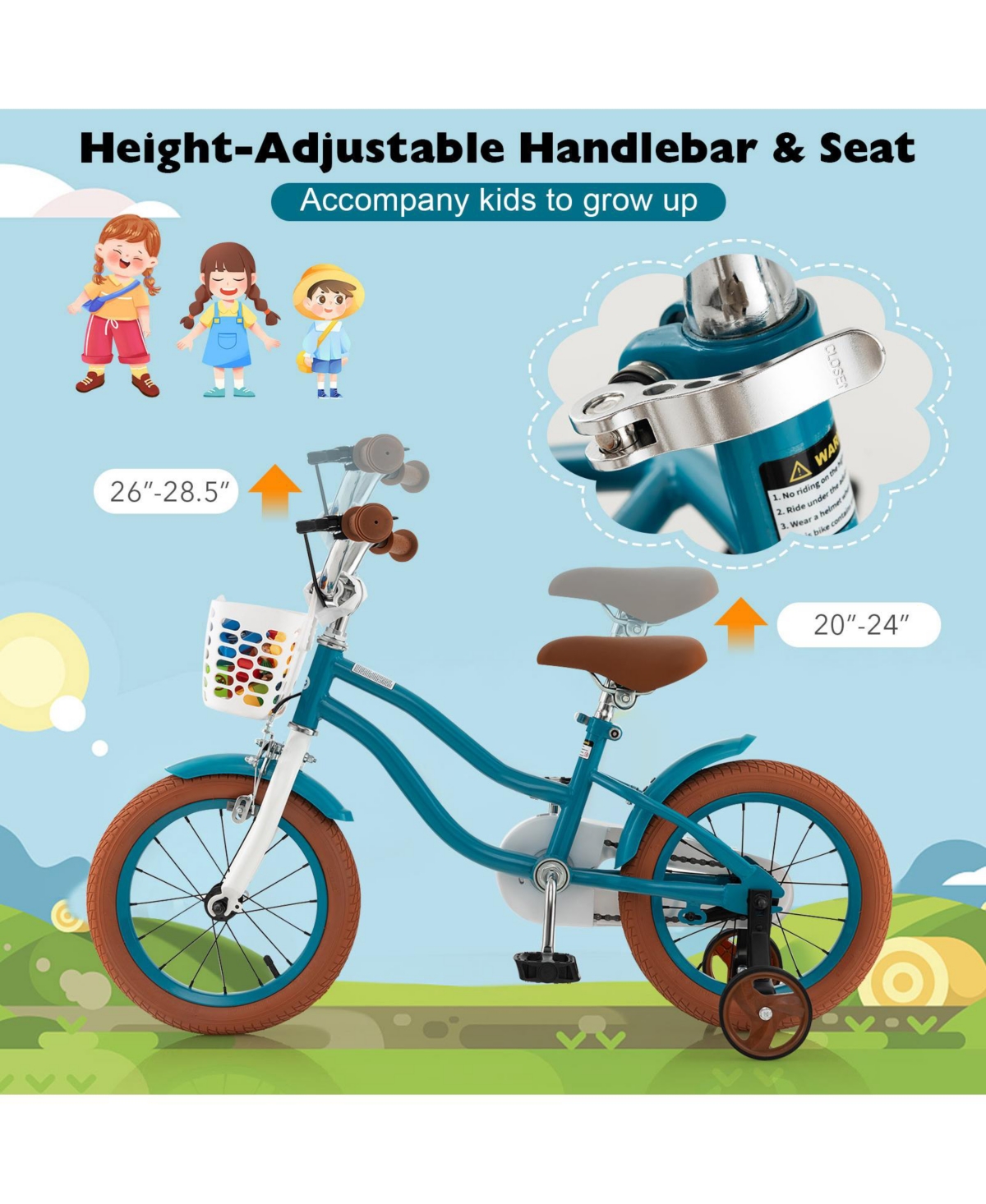 Kids Bike with Front Handbrake 2 Training Wheels