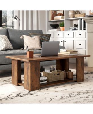 Large 2-Tier Modern Coffee Table with Storage Shelf for Living Room