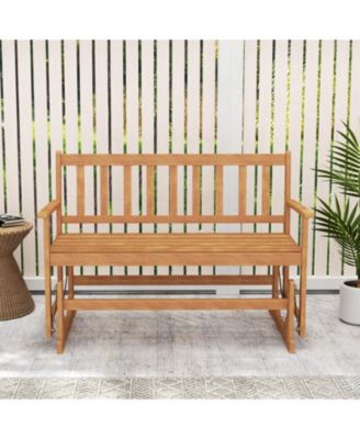 2-Person Outdoor Acacia Wood Glider Bench Patio Swing Rocking Loveseat