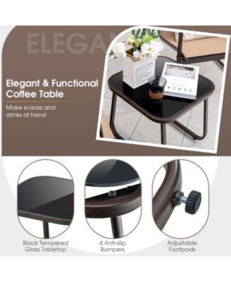 3PCS Conversation Set Outdoor Metal Chair & Table Tempered Glass Top Patio