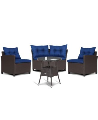 4 Pieces Patio Rattan Furniture Set Cushioned Sofa Glass Table
