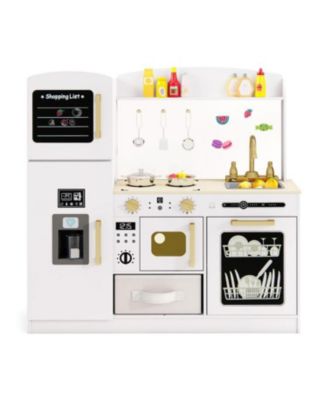 Kids Kitchen Playset with Chalkboard, Ice Maker, Sink & Light-Up Microwave Fun Pretend Cooking Toy