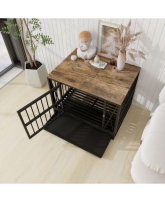 32.67 Inches Dog Kennel for Dogs up to 70 lb, with Removable Tray, Rustic Brown