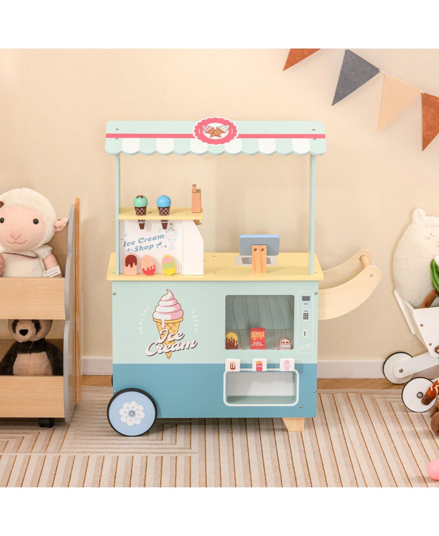 Детский игровой набор Slickblue Kids Ice Cream Truck Pretend Play Set with Vending Machine for Toddlers, цвет: Зелёный — фото 3