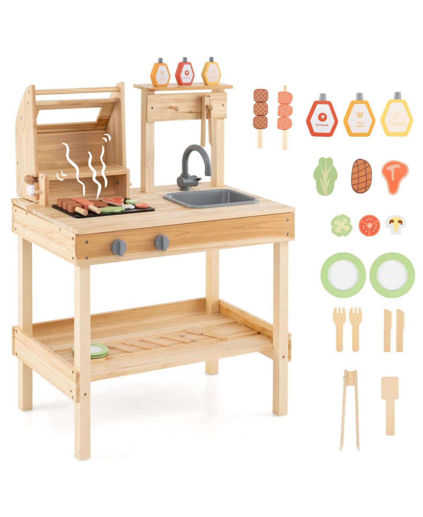 Детская игрушка Slickblue Barbecue Grill with Play Food Playset, от 3 лет, цвет: Натуральный — фото 3