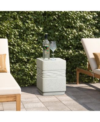 Outdoor Side Table for Patio, 18 Inch Off White with Speckled Gray Square Cement Side Table, Small End Table for Garden, Outdoor Coffee Table, Accent Table for Indoor and Outdoor