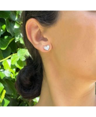 Large Mother of Pearl Heart Stud Earrings 14k Gold