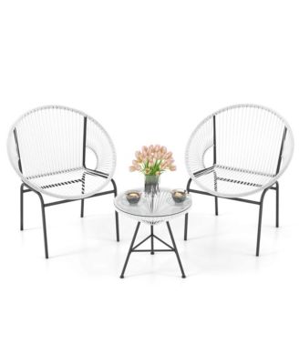 3PCS Patio Acapulco Furniture Bistro Set Plastic Rope Glass Table