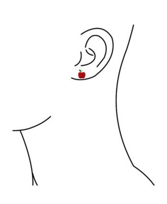 Small Teachers Pet Red Enamel Food Fruit Apple Stud Earrings .925 Sterling Silver
