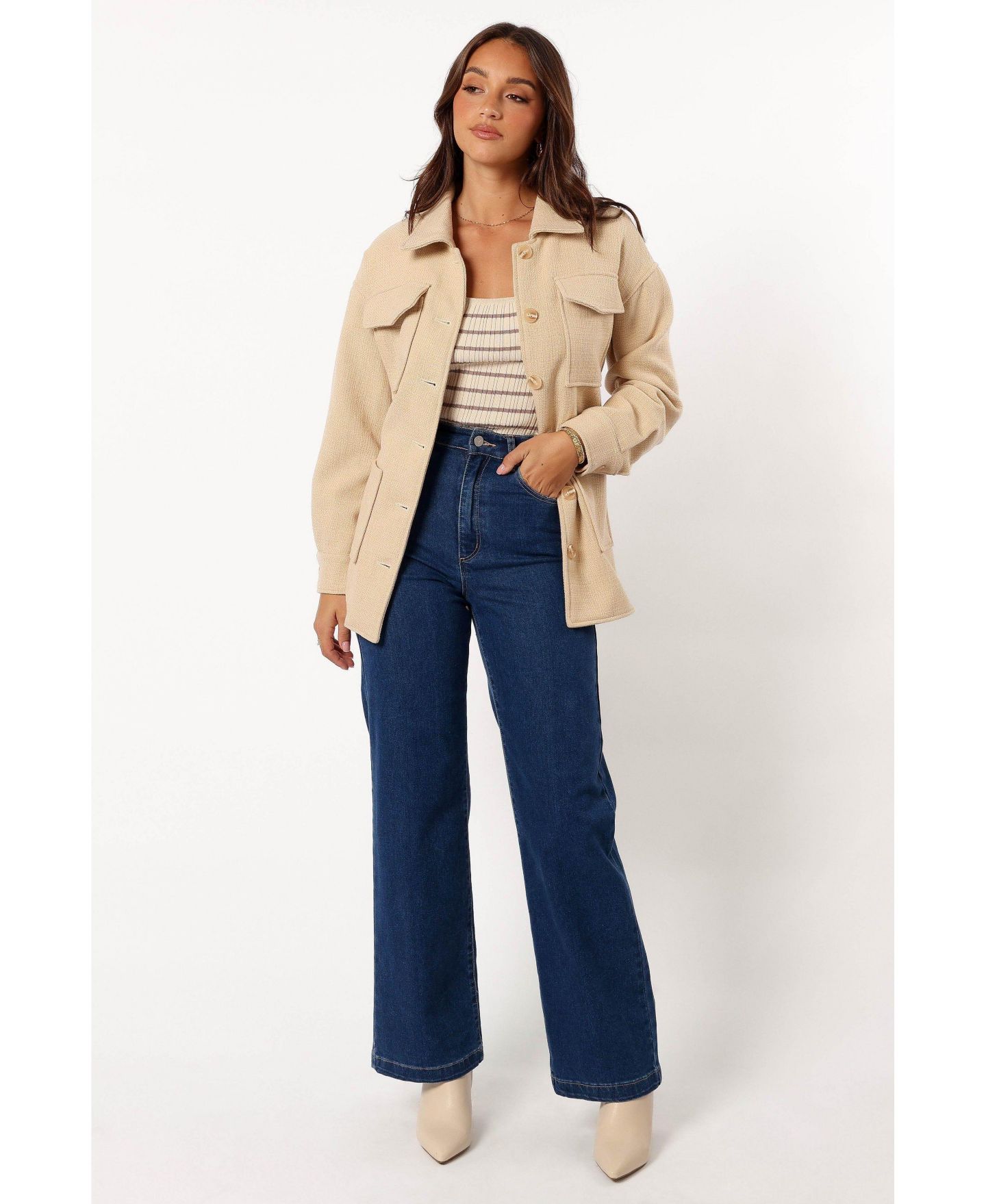 Женские куртки Petal and Pup Arlow Tie Front Shacket, цвет: Кремовый — фото 3