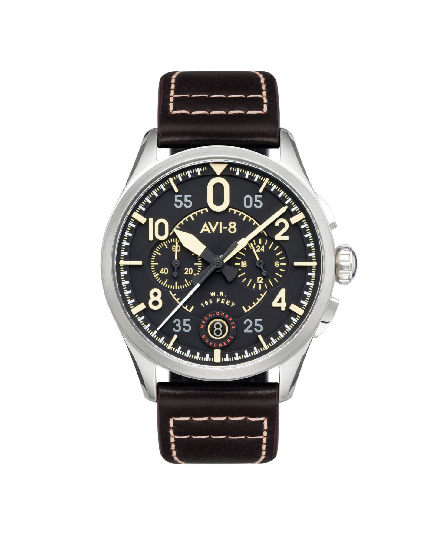 Мужские часы AVI-8 Spitfire Lock Chronograph Brown Leather Strap Watch, 42mm — фото 1