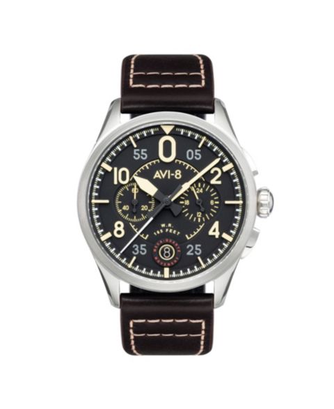 Мужские часы AVI-8 Spitfire Lock Chronograph Brown Leather Strap Watch, 42mm