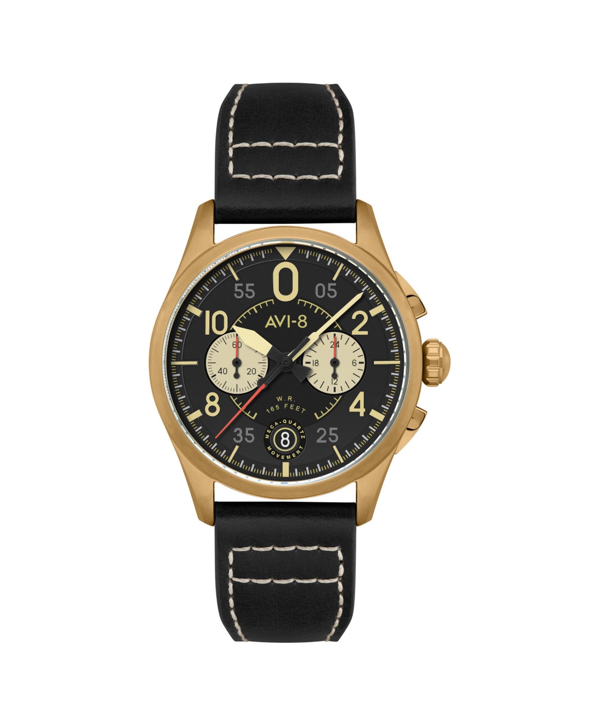 Men's Spitfire Lock Chronograph Black Leather Strap Watch, 42mm - Black