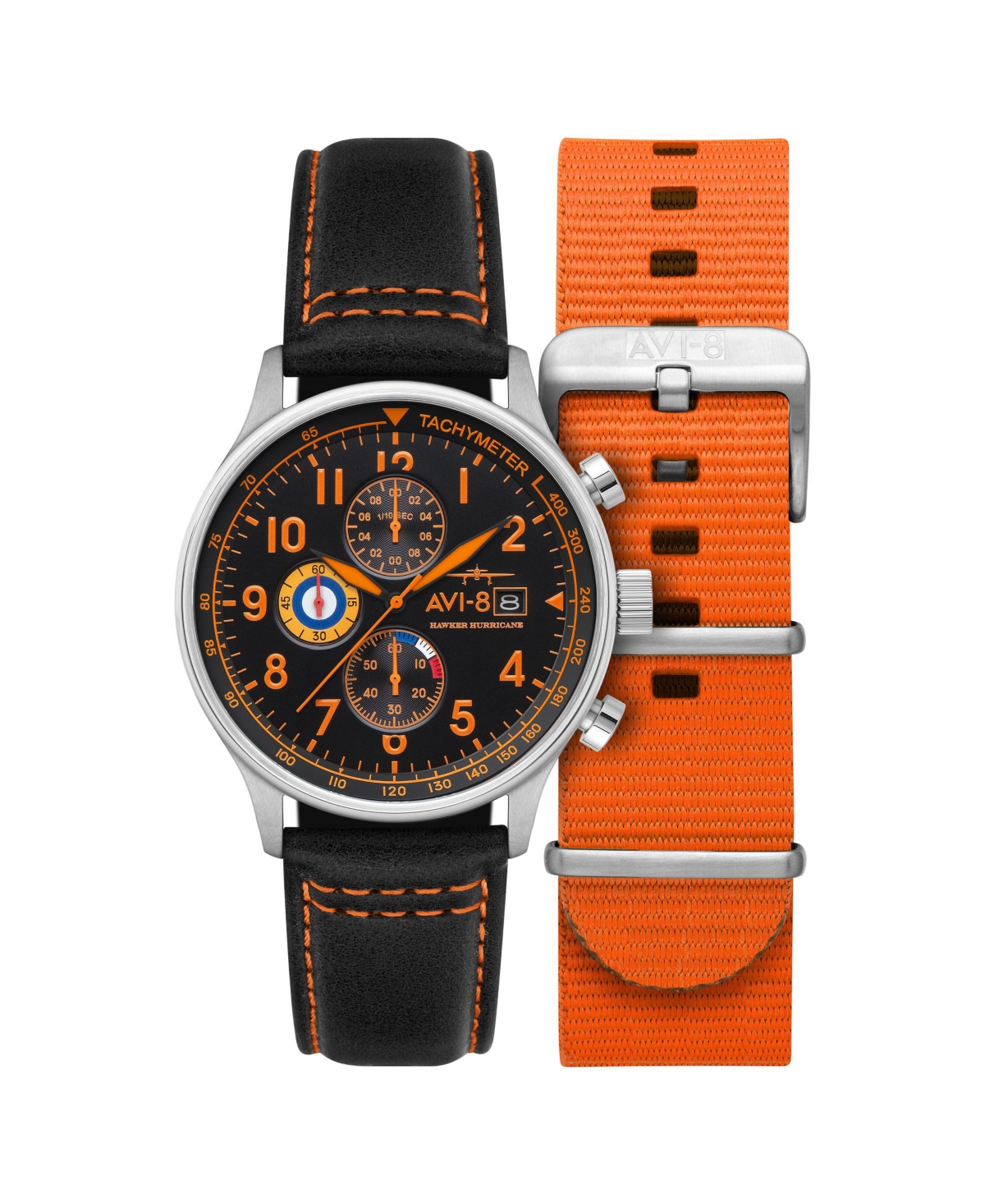Men's Hawker Hurricane Classic Chronograph Black Leather Strap Watch, 43.5mm - Black