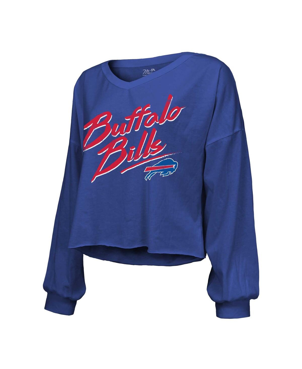 Majestic Women's Keon Coleman Royal Buffalo Bills Name Number Off-shoulder Script Cropped Long Sleeve V-neck In Royal
