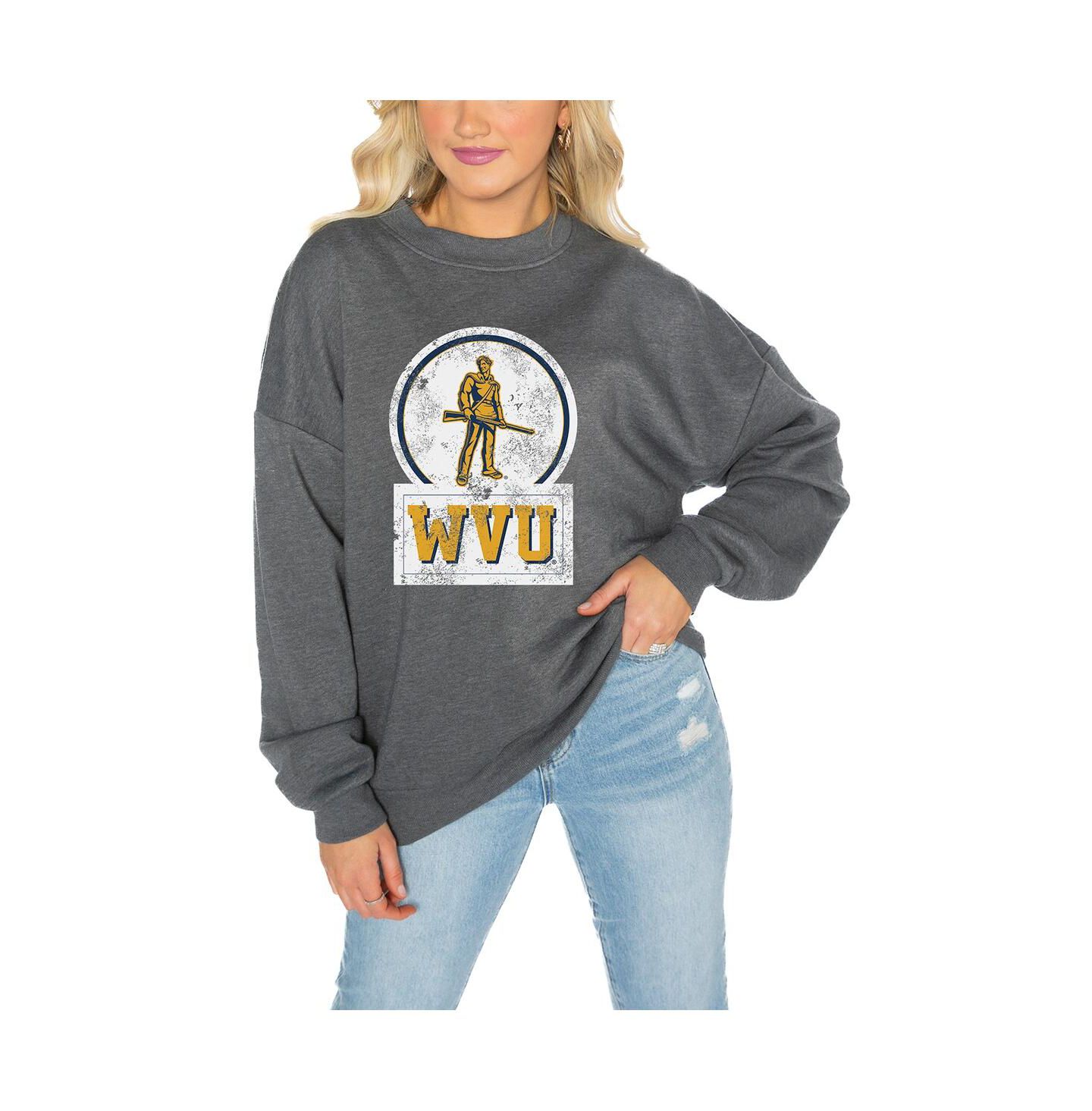 Женская толстовка Gameday Couture Charcoal West Virginia Mountaineers Drop Shoulder Fleece Drop Pullover — фото 1