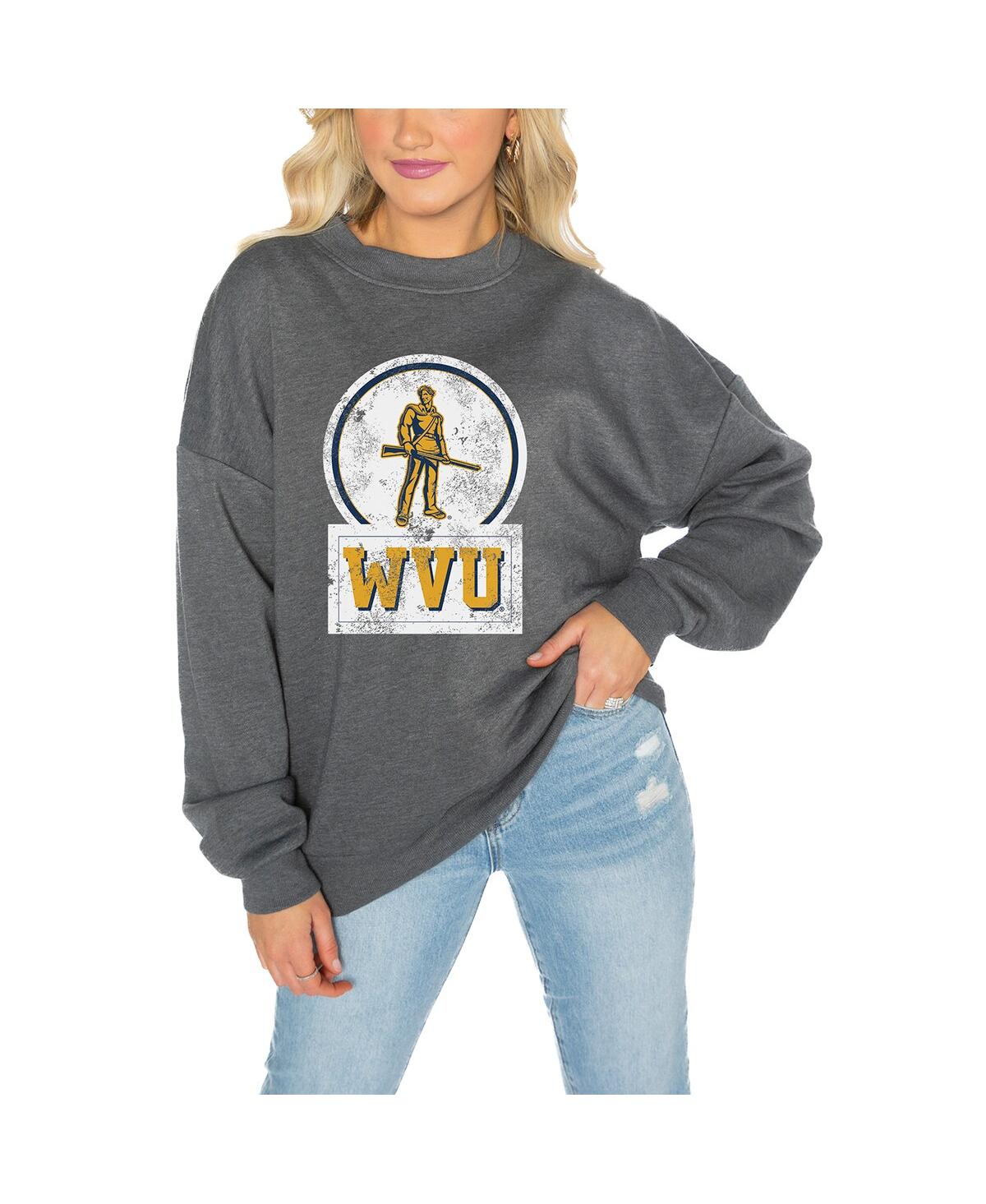 Shop Gameday Couture Women's Charcoal West Virginia Mountaineers Drop Shoulder Fleece Drop Pullover Sweatshirt