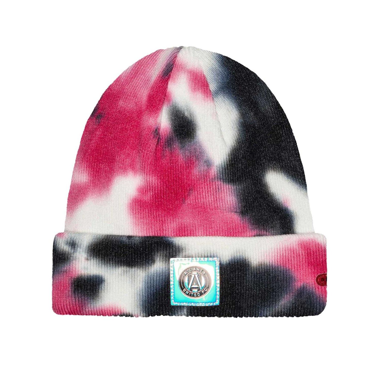 Men's Black Atlanta United FC Psychedelic Tie-Dye Cuffed Knit Hat