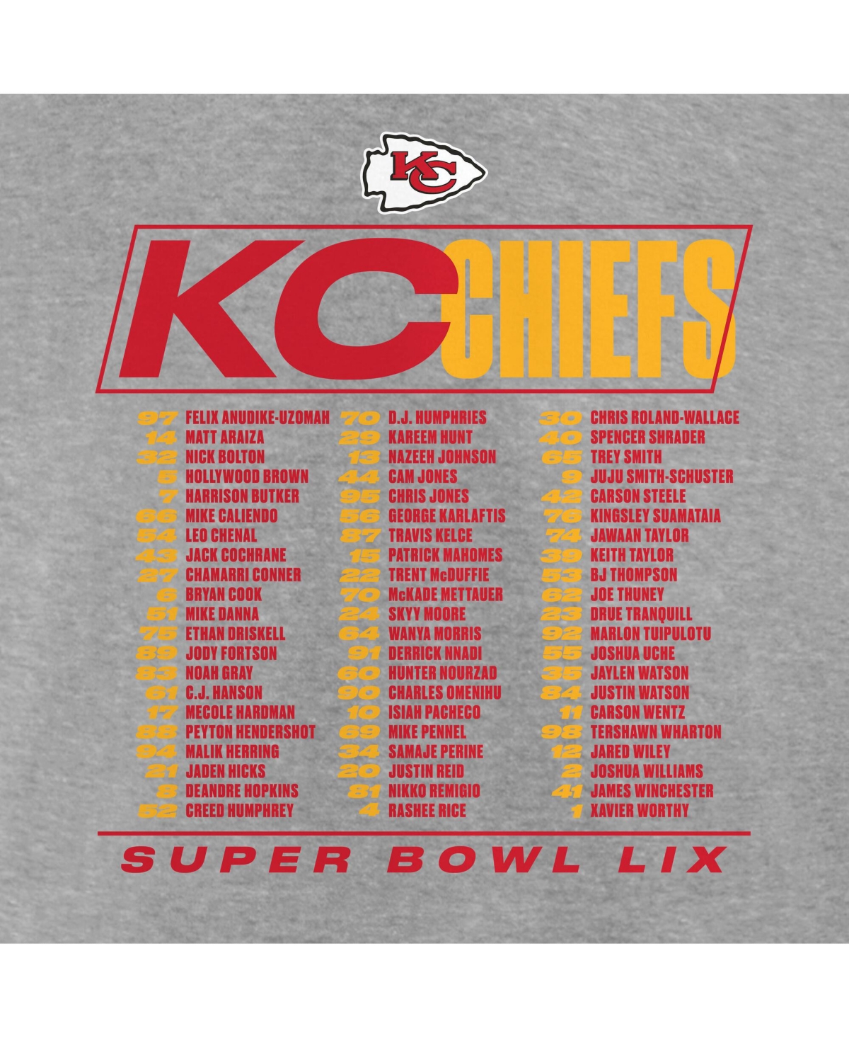 Fanatics Big Boys And Girls Heather Gray Kansas City Chiefs Super Bowl Lix Roster T-shirt In Heather Gray