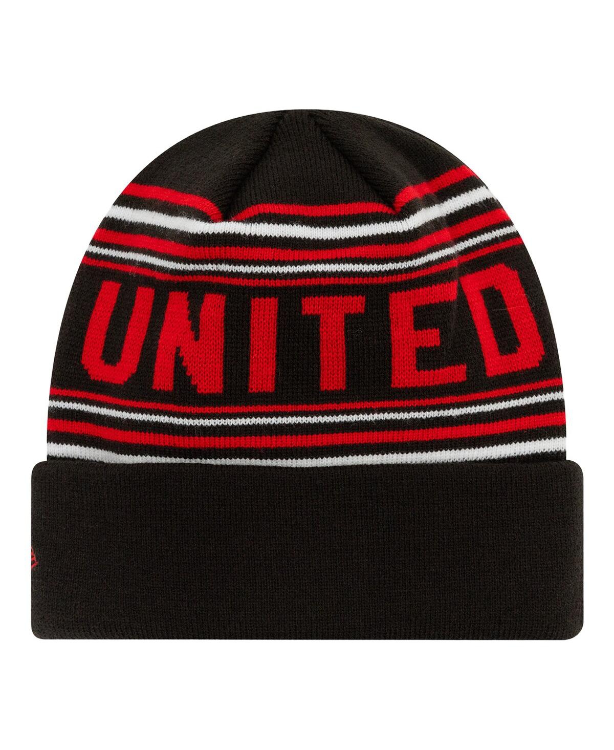 NEW ERA MEN'S BLACK MANCHESTER UNITED STRIPE CUFFED KNIT HAT 