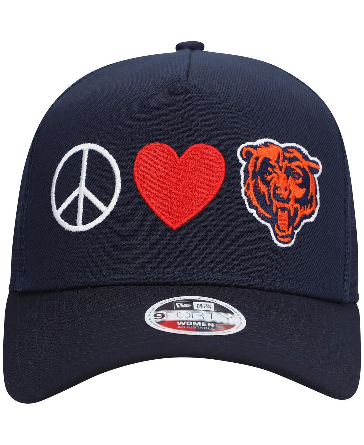 New Era Women's Navy Chicago Bears Peace Love Trucker 9forty Adjustable Hat In Navy