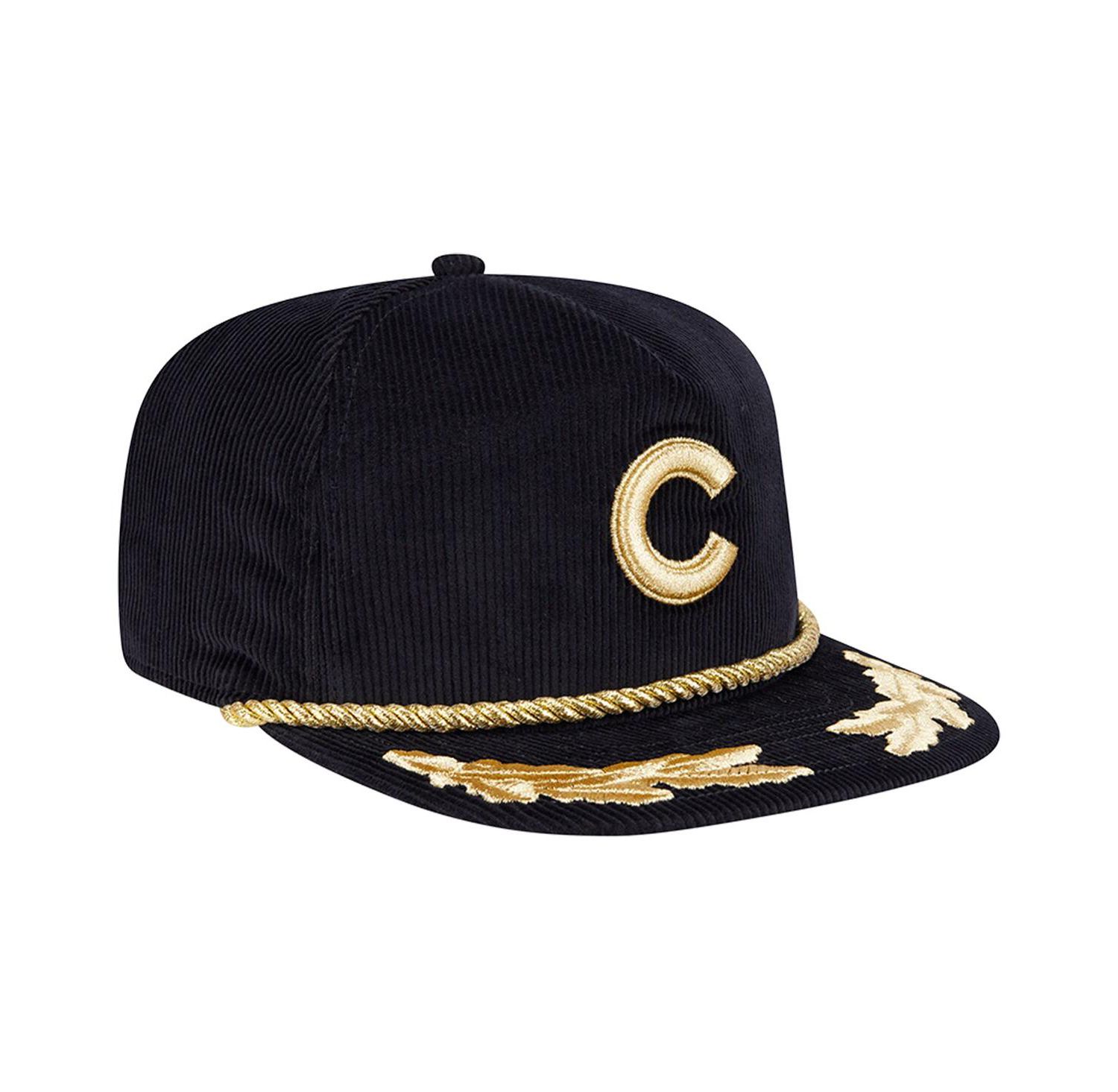 Men's Black Chicago Cubs Corduroy Filigree Golfer Adjustable Hat