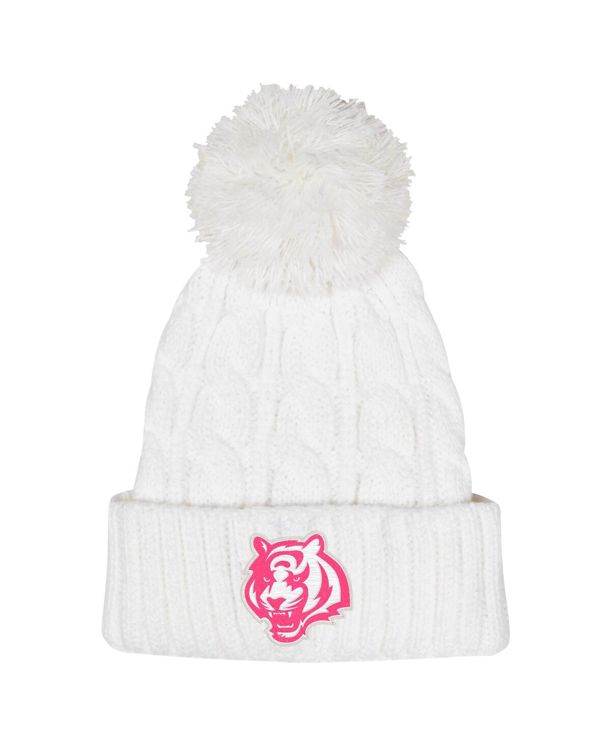 Outerstuff Big Girls White Cincinnati Bengals Cable Cuffed With Pom Knit Hat In White