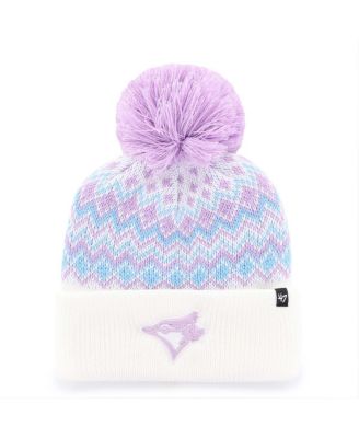 '47 Brand - Big Girls White Toronto Blue Jays Elsa Cuffed Knit Hat with Pom